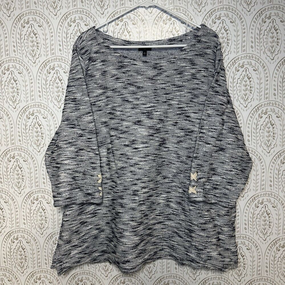 Talbots Knit Blouse Womens 3X Gray Gold Metallic Shimmer 3/4 Sleeve Plus Top